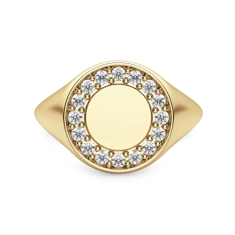 Pave Circle Signet Moissanite Engagement Ring