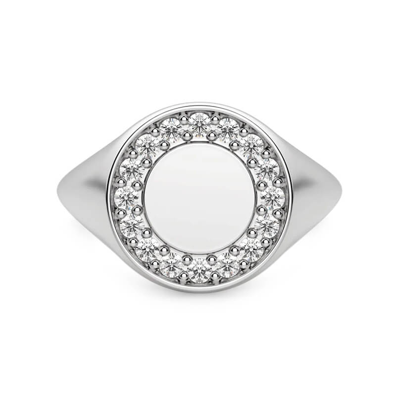 Pave Circle Signet Moissanite Engagement Ring