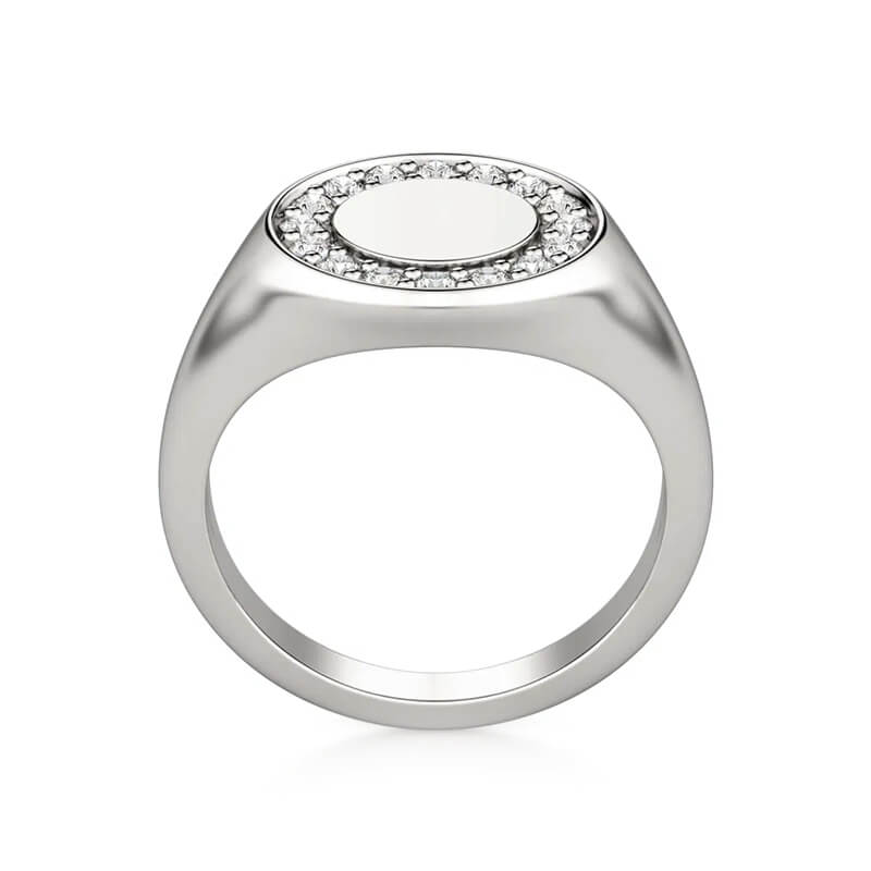 Pave Circle Signet Moissanite Engagement Ring