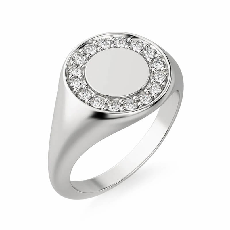 Pave Circle Signet Moissanite Engagement Ring