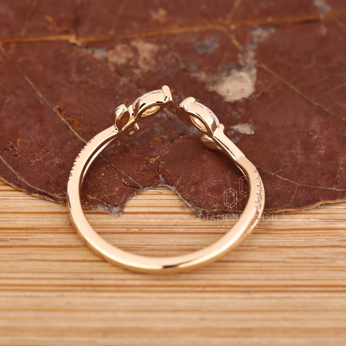 Nature Inspired Wedding Band with Marquise Stone in Open Gap Setting