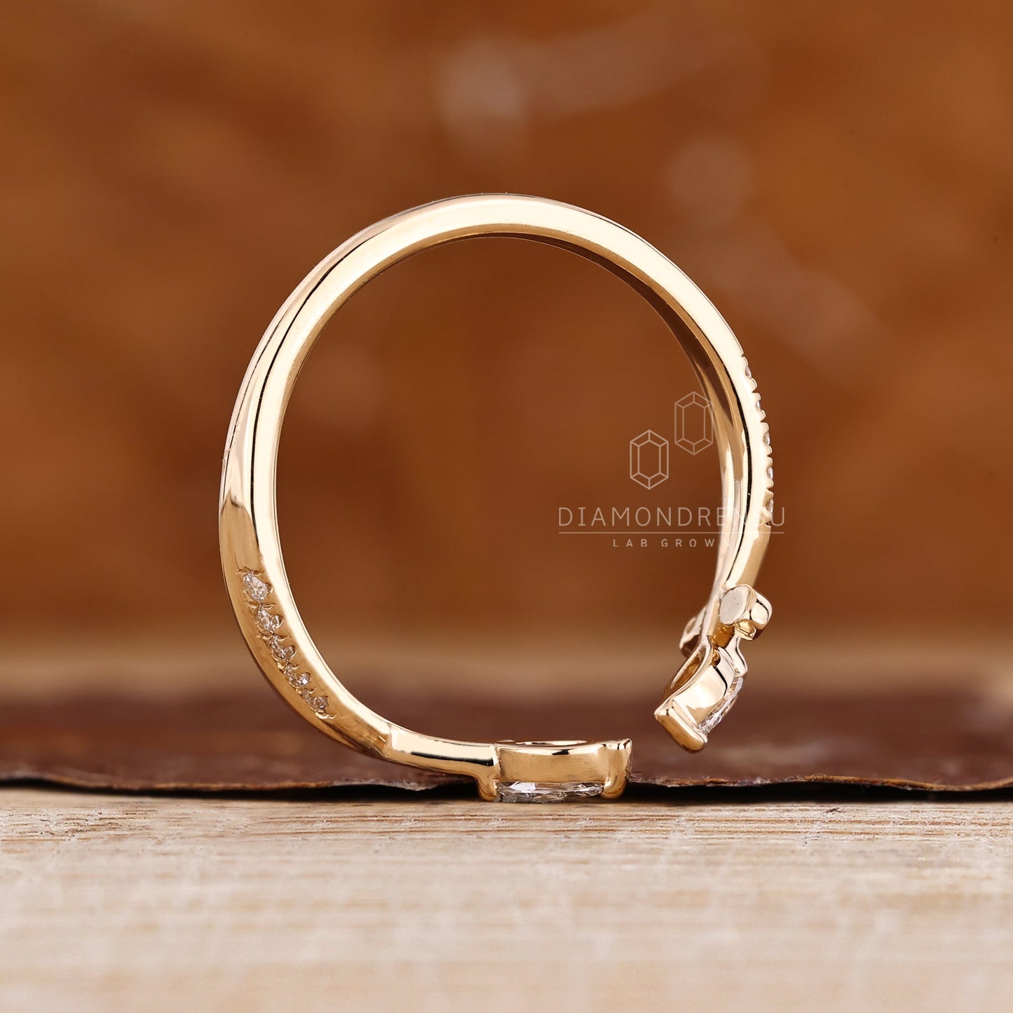 Nature Inspired Wedding Band with Marquise Stone in Open Gap Setting