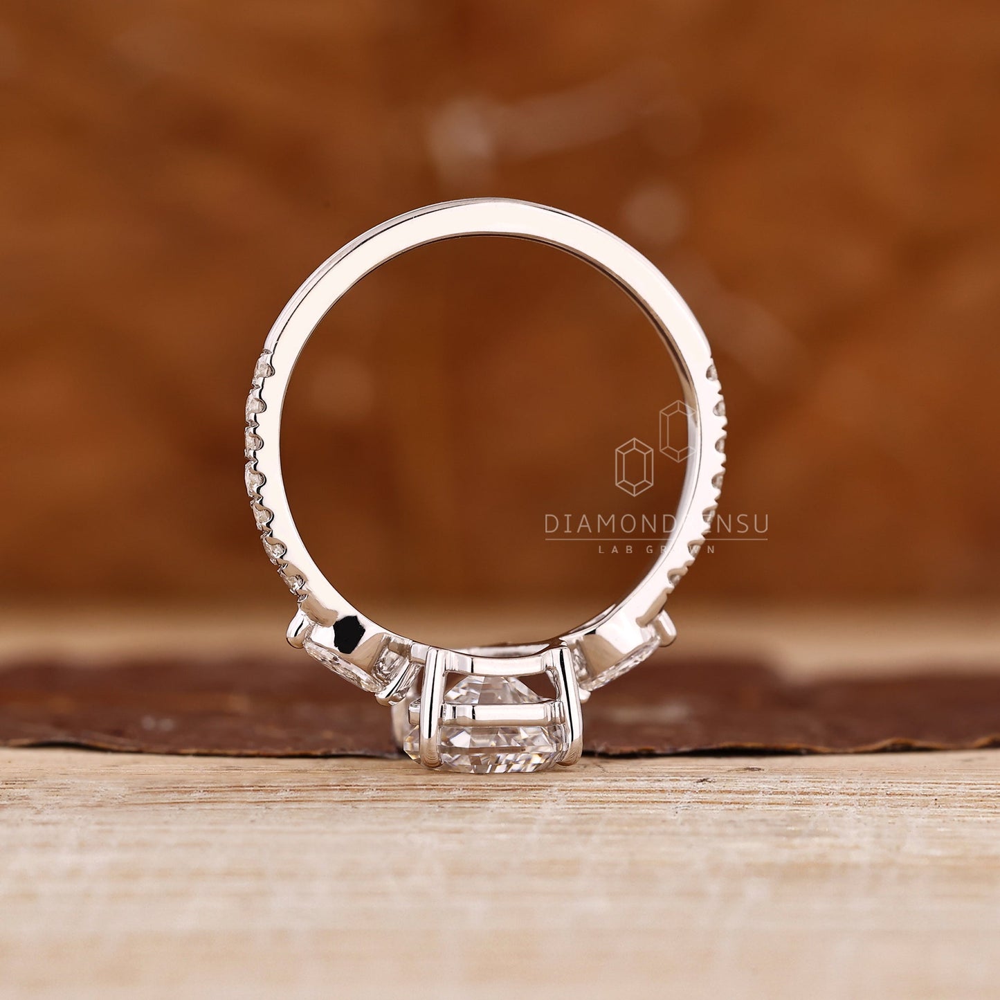 Coffin Shaped Diamond Ring with Marquise Side Stones