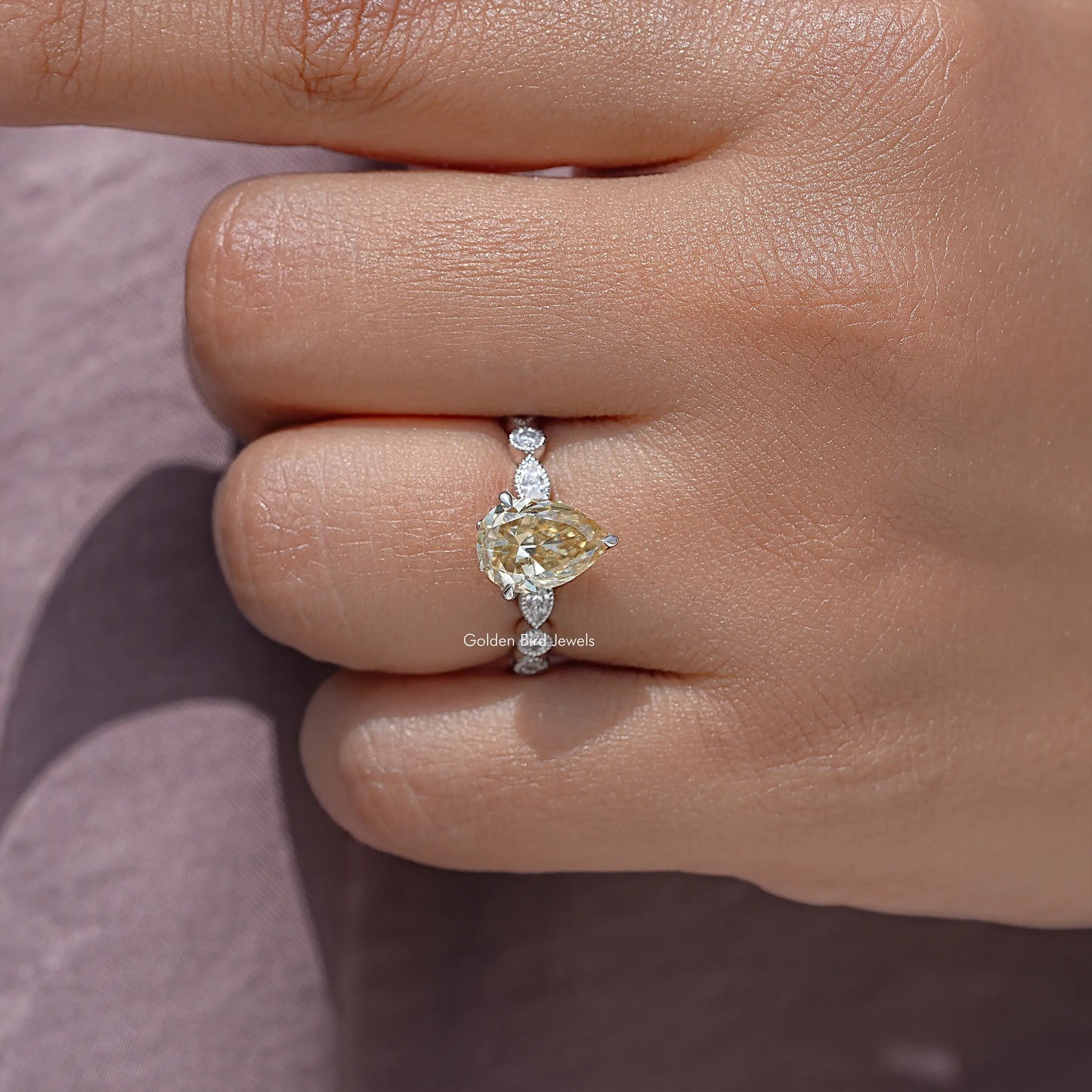 Yellow Pear Cut Moissanite Engagement Ring