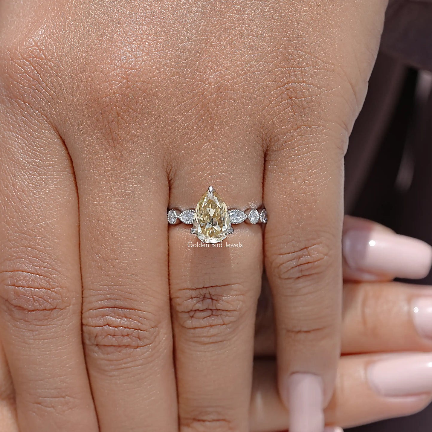 Yellow Pear Cut Moissanite Engagement Ring