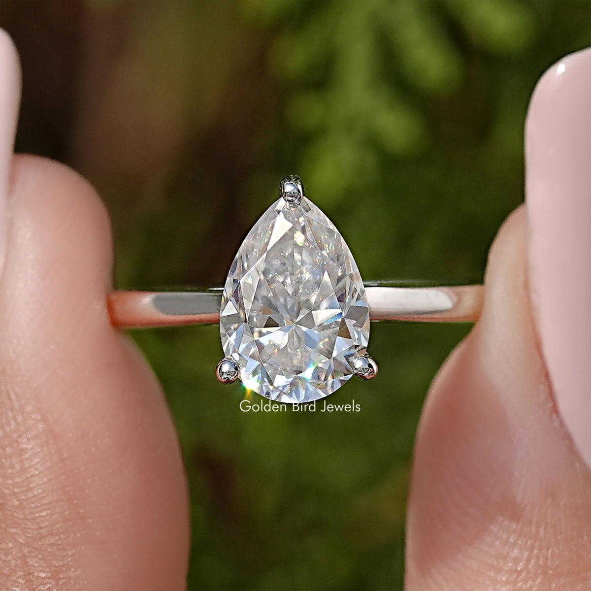 Pear Cut Moissanite Solitaire Engagement Ring