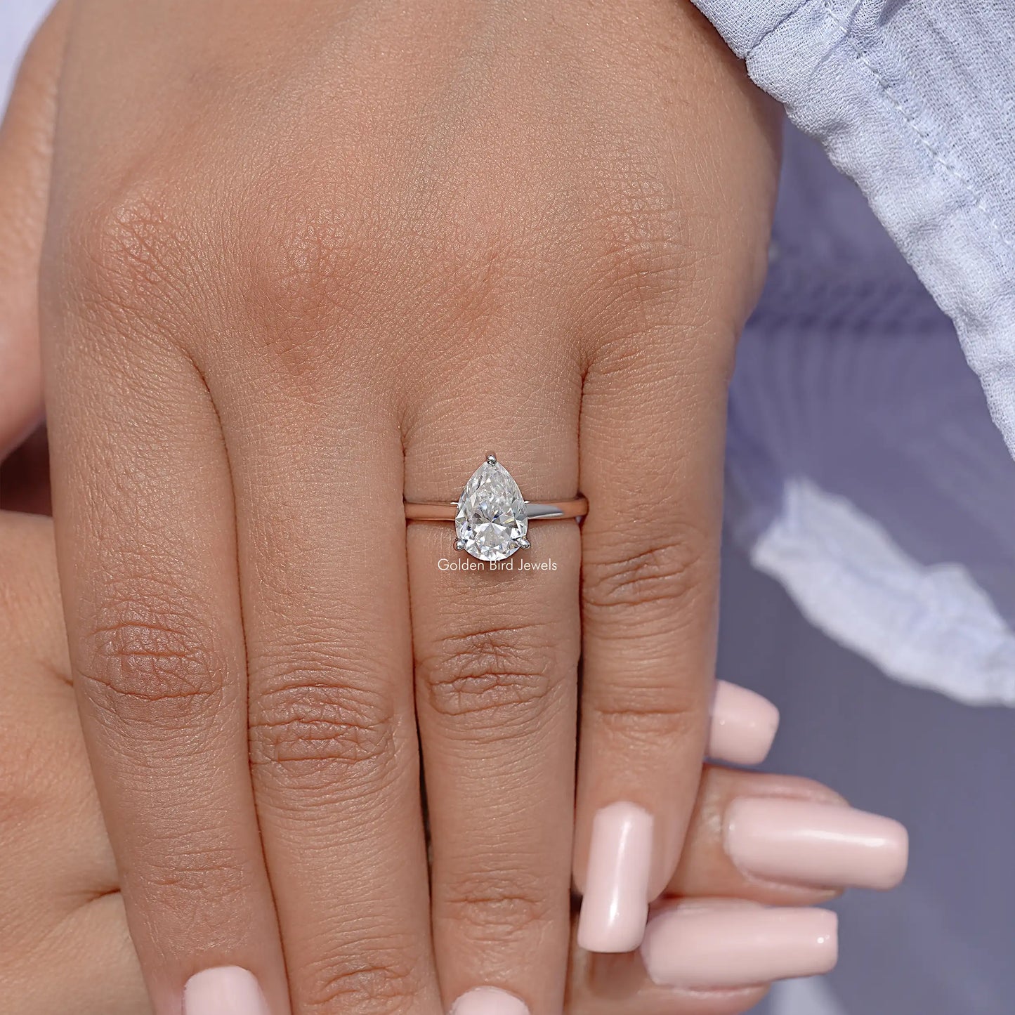 Pear Cut Moissanite Solitaire Engagement Ring