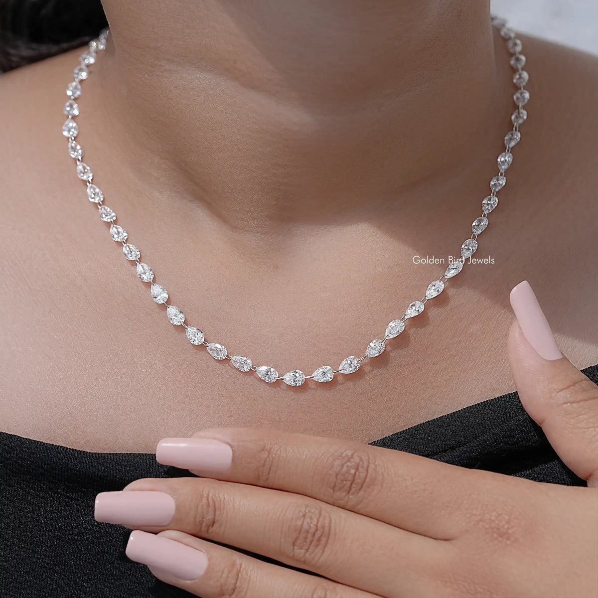 Pear Cut Lab Grown Diamond Link Tennis Necklace
