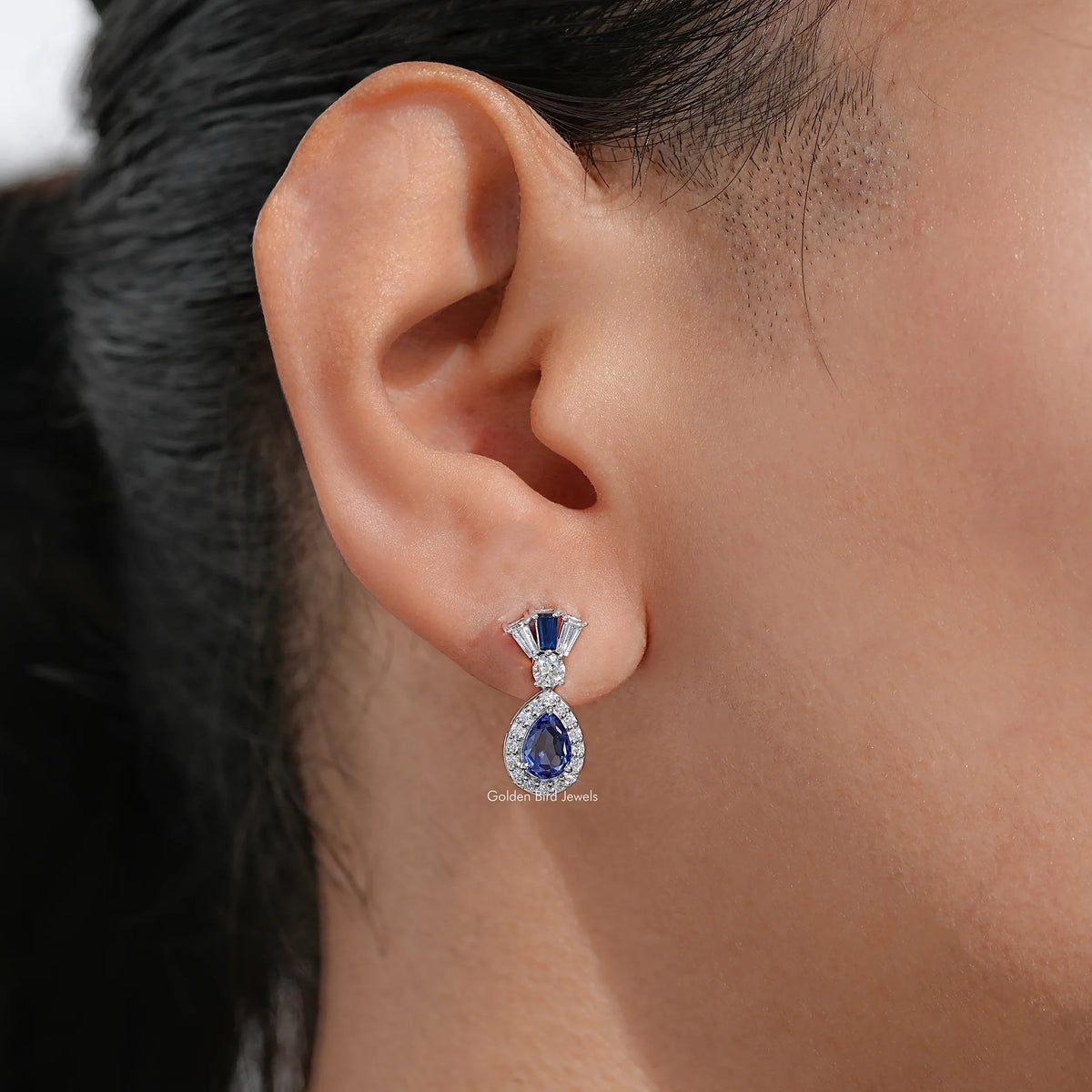 Pear Cut Lab Diamond Halo Dangle Drop Earrings