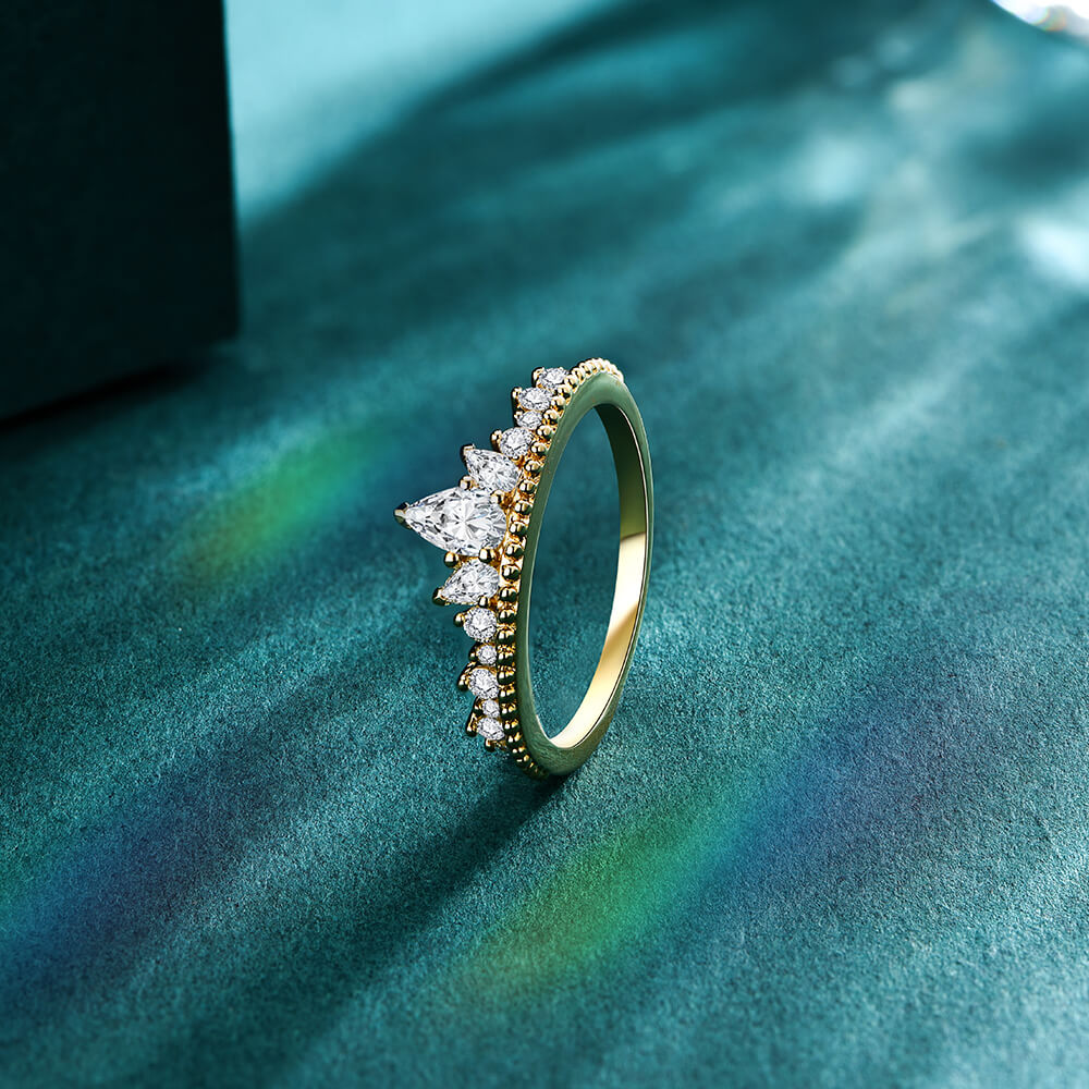 Pear And Round Moissanite Milgrain Half Eternity Wedding Band Ring