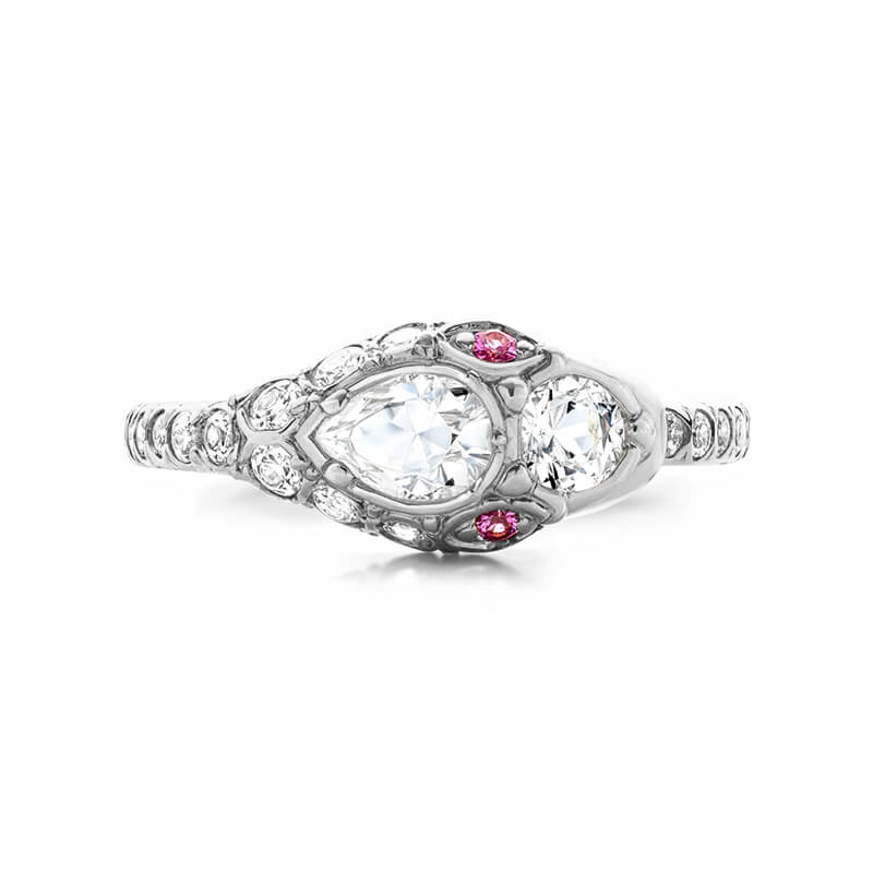 Pear And Round Moissanite Snake Engagement Ring