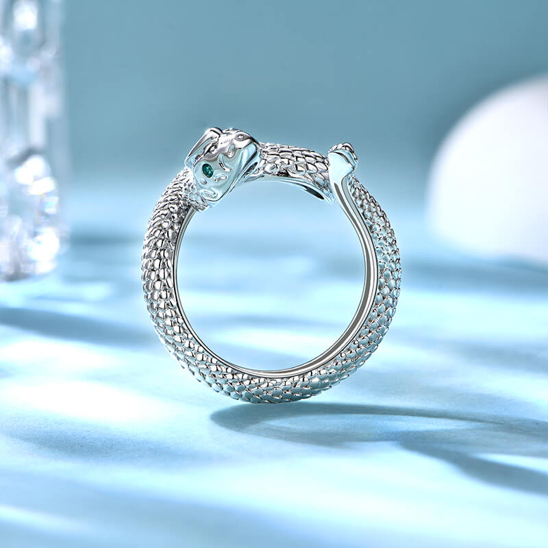 Pear Bezel Moissanite Snake Shape Wedding Band Ring