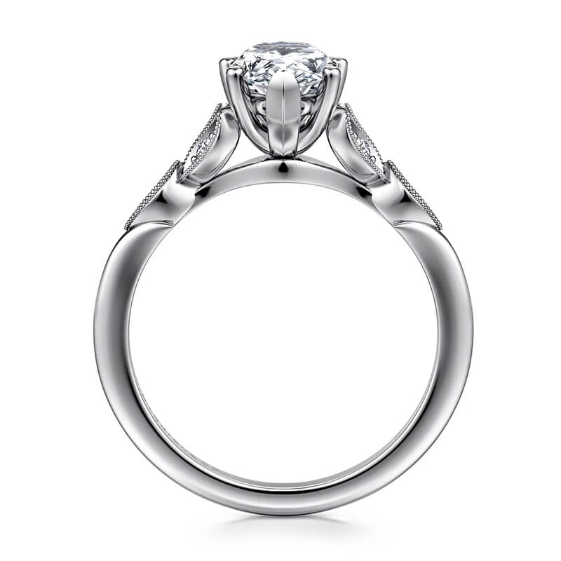 Pear Cut Moissanite Floral Marquise Petals Milgrain Engagement Ring