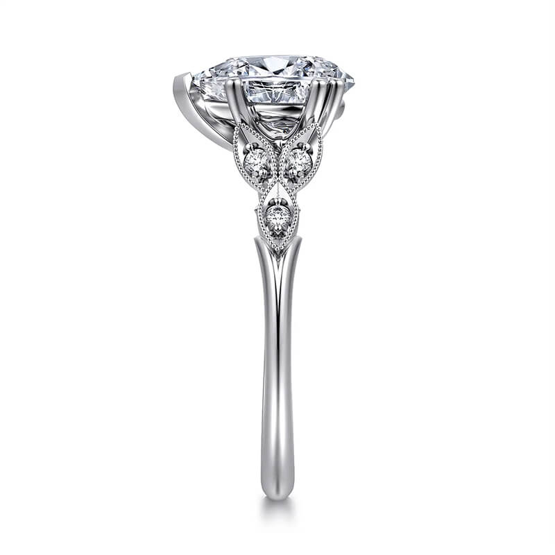 Pear Cut Moissanite Floral Marquise Petals Milgrain Engagement Ring