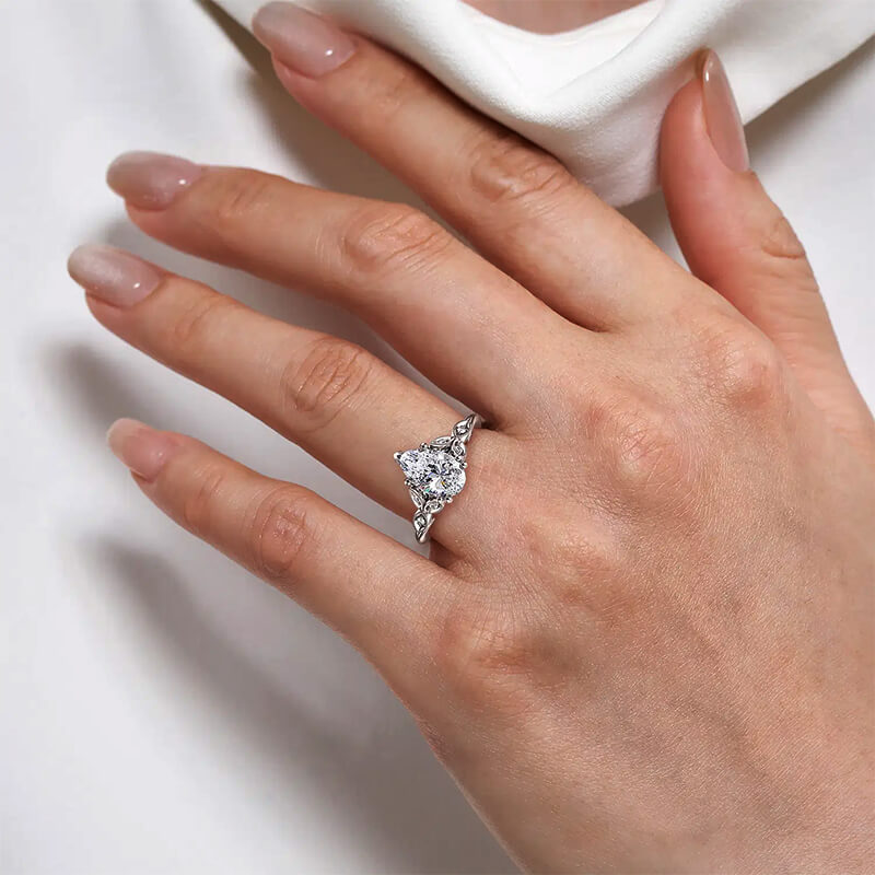 Pear Cut Moissanite Floral Marquise Petals Milgrain Engagement Ring