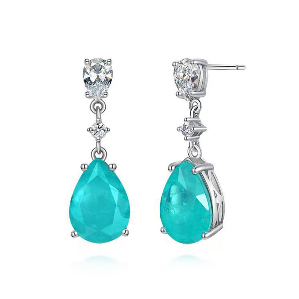 Pear Cut Paraiba Tourmaline Sterling Silver Drop Earrings