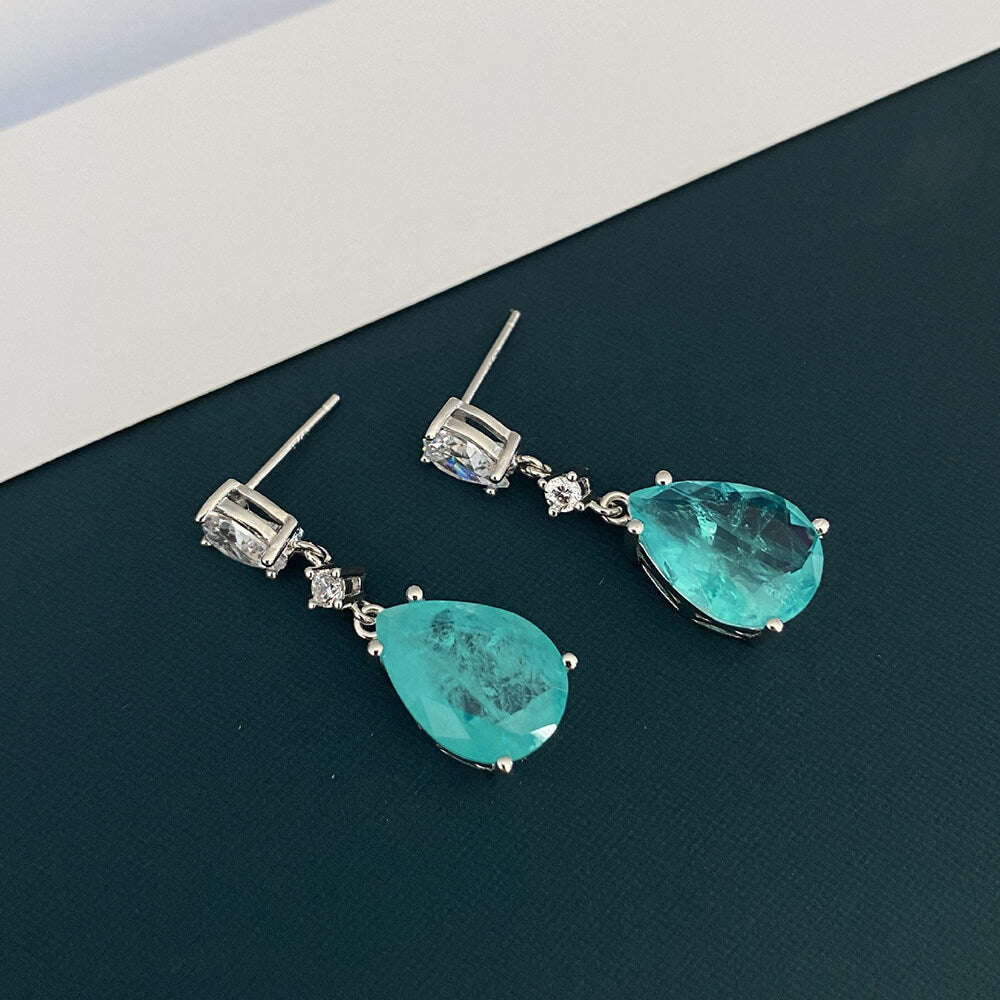 Pear Cut Paraiba Tourmaline Sterling Silver Drop Earrings