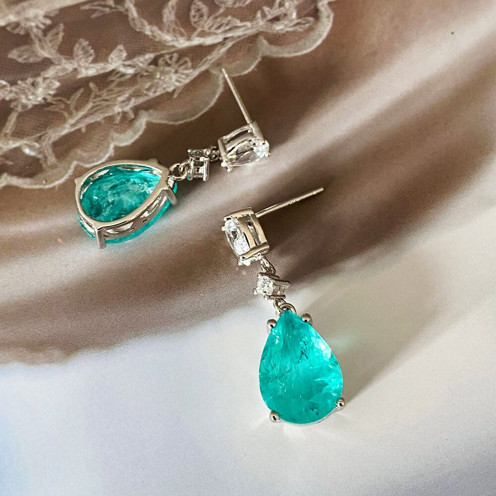 Pear Cut Paraiba Tourmaline Sterling Silver Drop Earrings