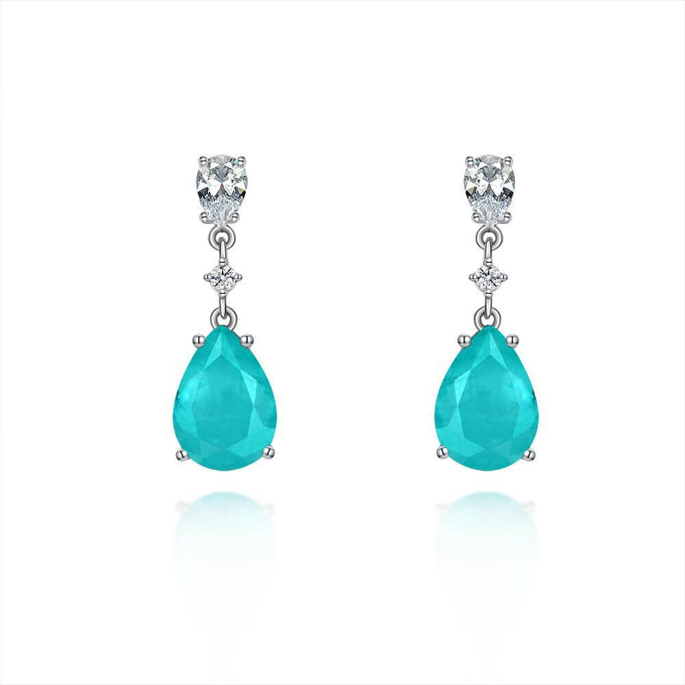 Pear Cut Paraiba Tourmaline Sterling Silver Drop Earrings