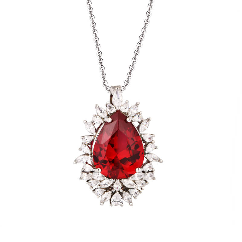 Pear Cut Ruby Cluster Sterling Silver Necklace