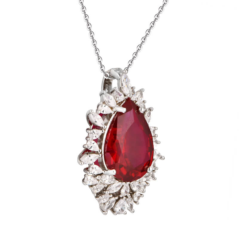 Pear Cut Ruby Cluster Sterling Silver Necklace