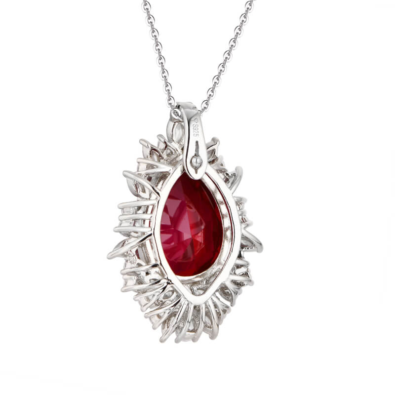 Pear Cut Ruby Cluster Sterling Silver Necklace