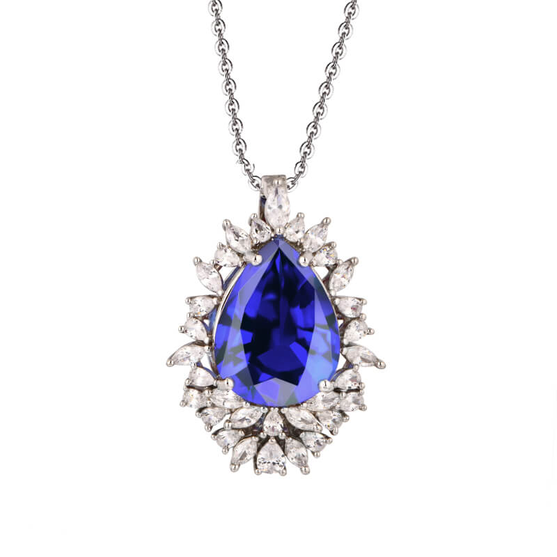 Pear Cut Sapphire Cluster Sterling Silver Necklace