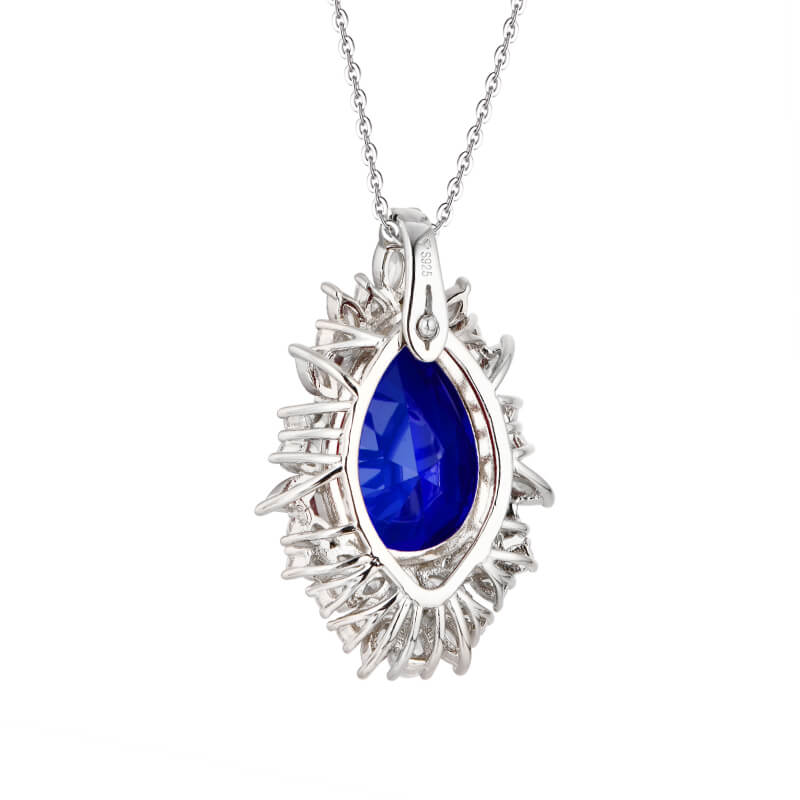 Pear Cut Sapphire Cluster Sterling Silver Necklace