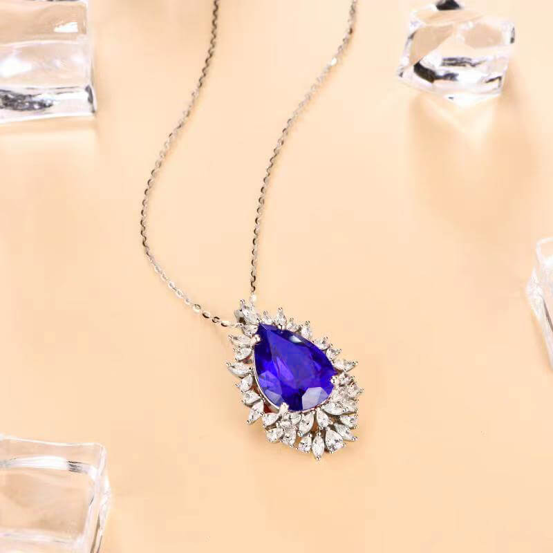 Pear Cut Sapphire Cluster Sterling Silver Necklace