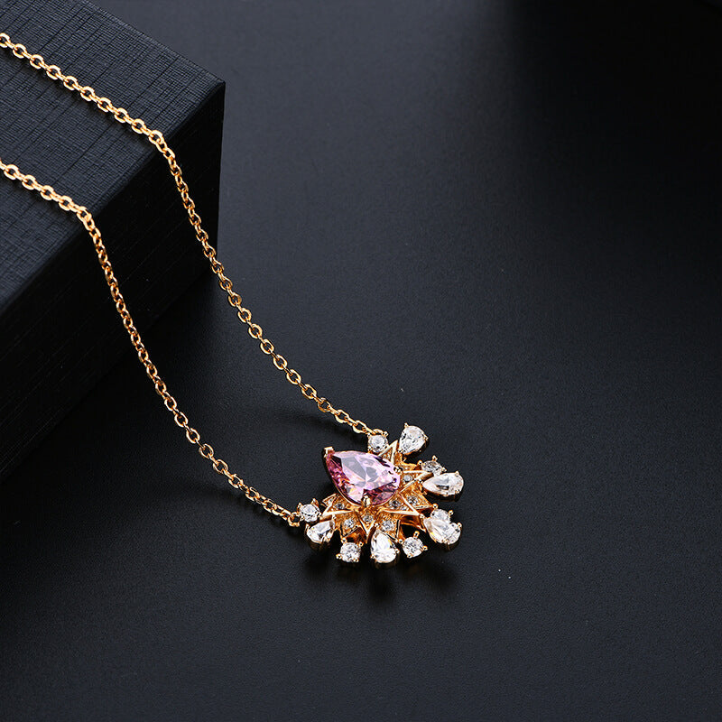 Pear Cut Sapphire Star Cluster Necklace In Sterling Silver