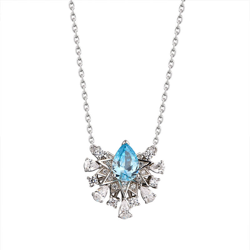 Pear Cut Sapphire Star Cluster Necklace In Sterling Silver