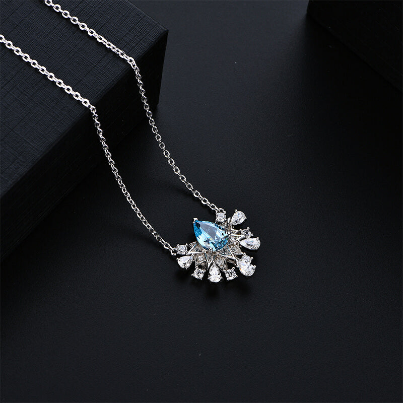 Pear Cut Sapphire Star Cluster Necklace In Sterling Silver