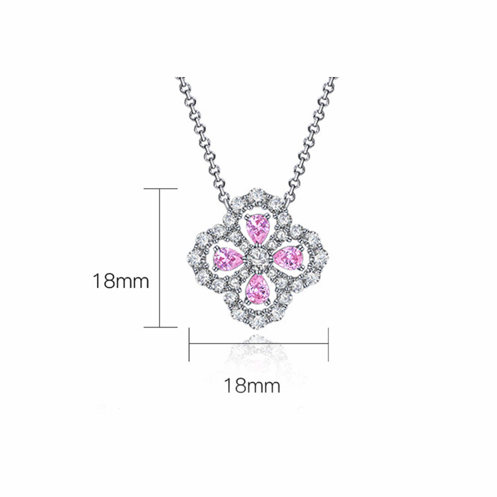 Pear Lab-Sapphire Four Leaf Clover Sterling Silver Necklace