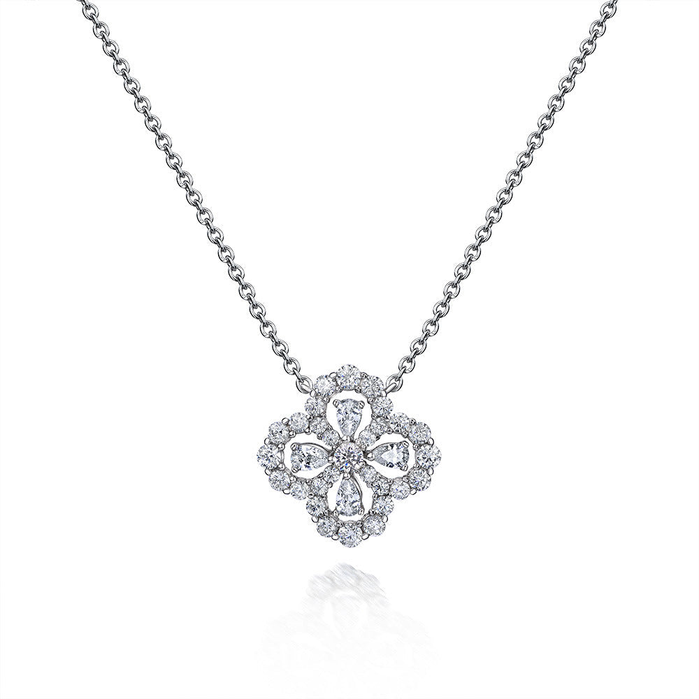 Pear Lab-Sapphire Four Leaf Clover Sterling Silver Necklace