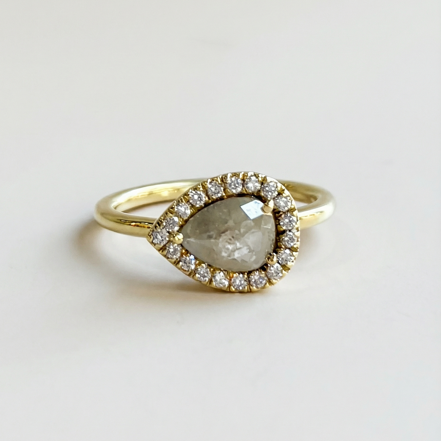 Natural Salt and Pepper Diamond Ring | 2.10 CT | 18K Yellow Gold | East-West Halo