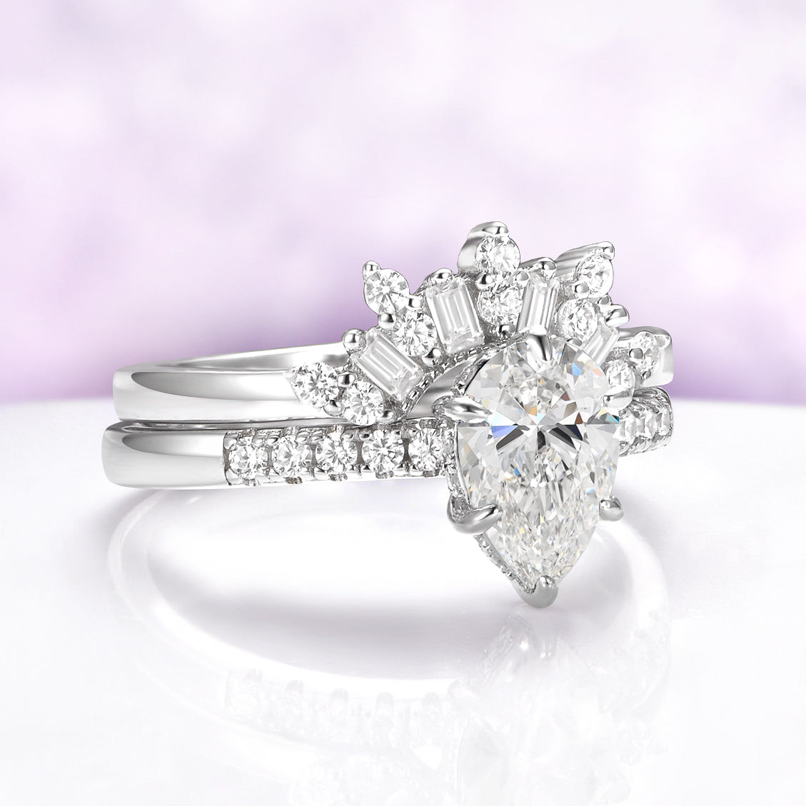 Lab Grown Diamond Crown Wedding Band in 14K White Gold