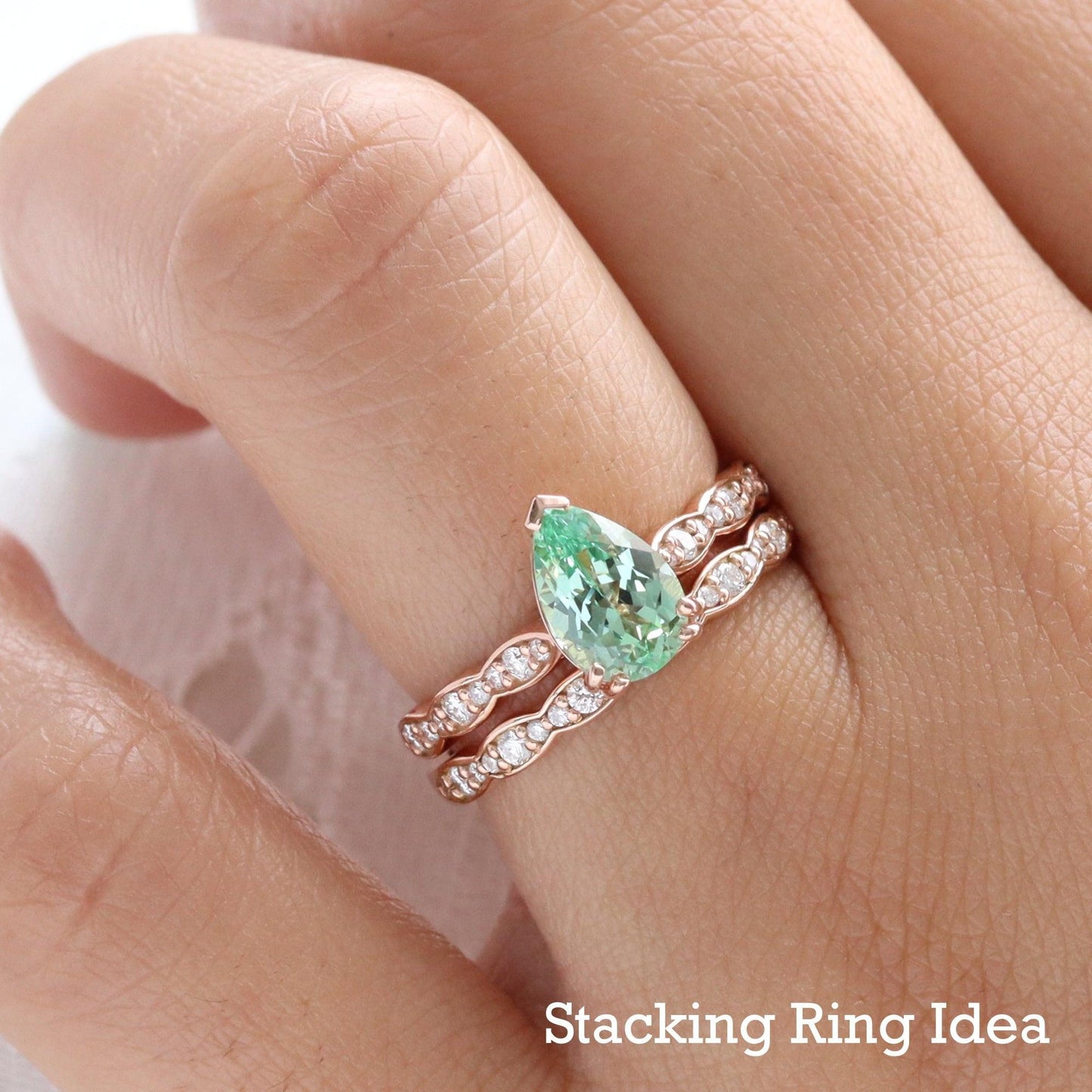 Cora's Mist | 1.5CT Pear Cut Green Sapphire Engagement Ring