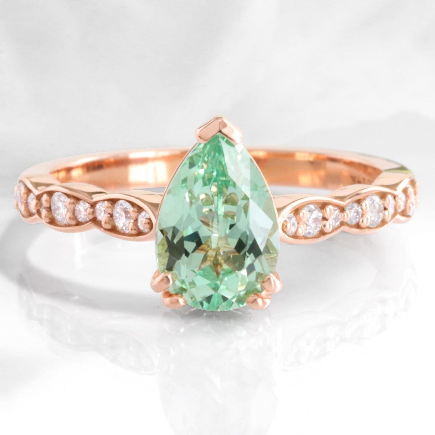 Cora's Mist | 1.5CT Pear Cut Green Sapphire Engagement Ring