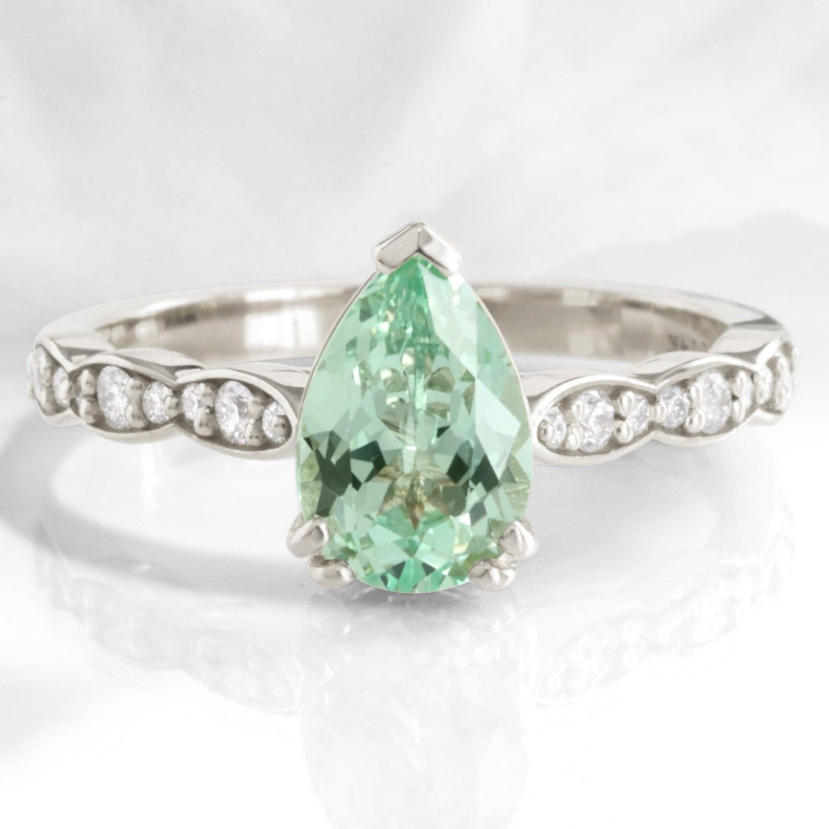 Cora's Mist | 1.5CT Pear Cut Green Sapphire Engagement Ring