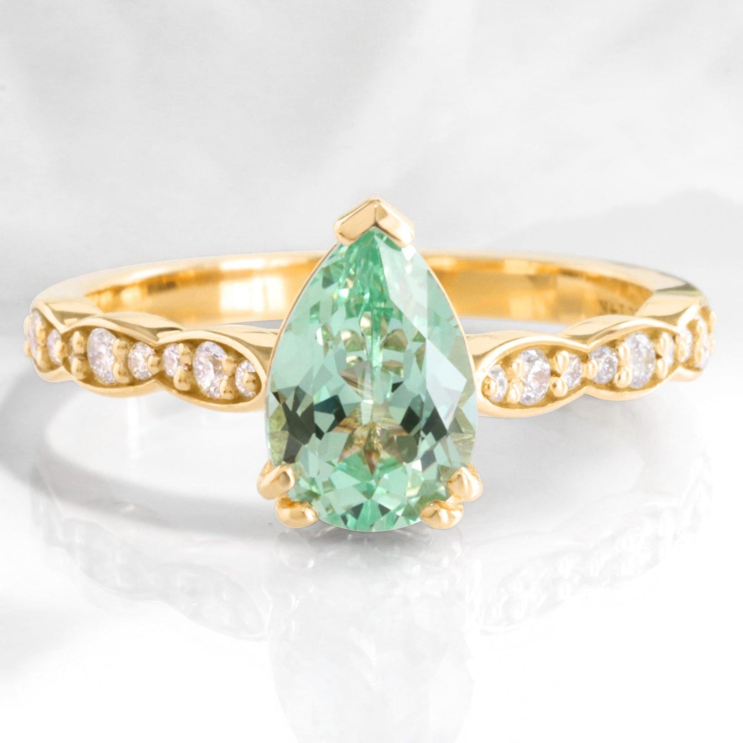 Cora's Mist | 1.5CT Pear Cut Green Sapphire Engagement Ring