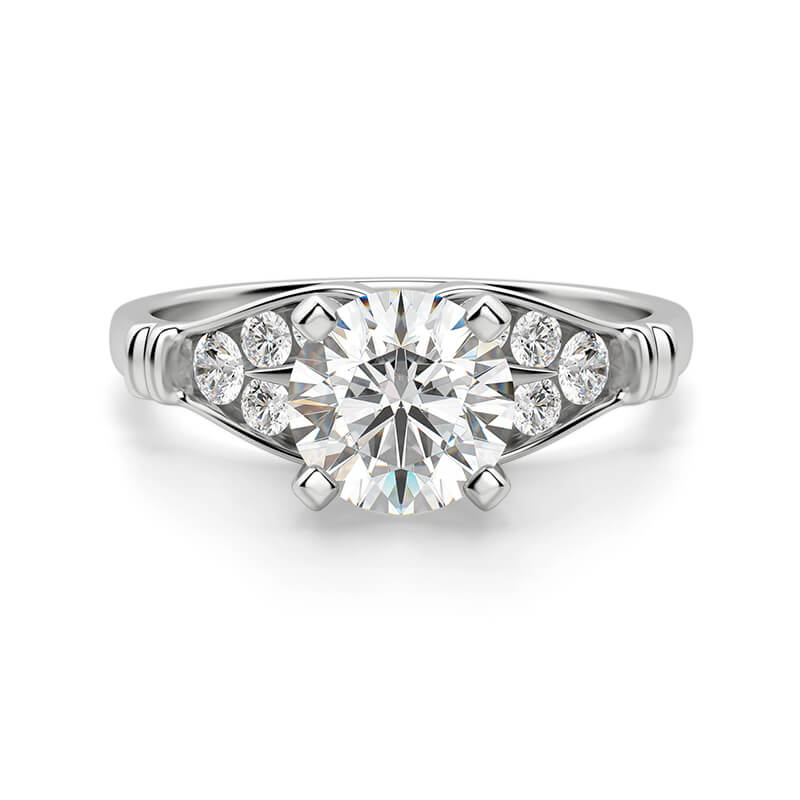 Peg Head Round Moissanite With Accents Engagement Ring