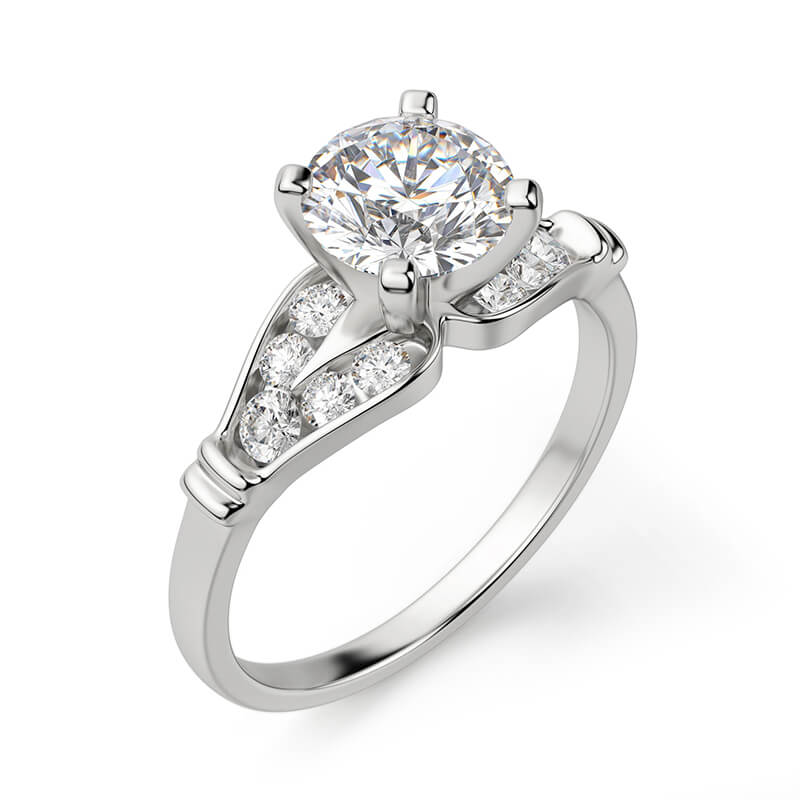Peg Head Round Moissanite With Accents Engagement Ring