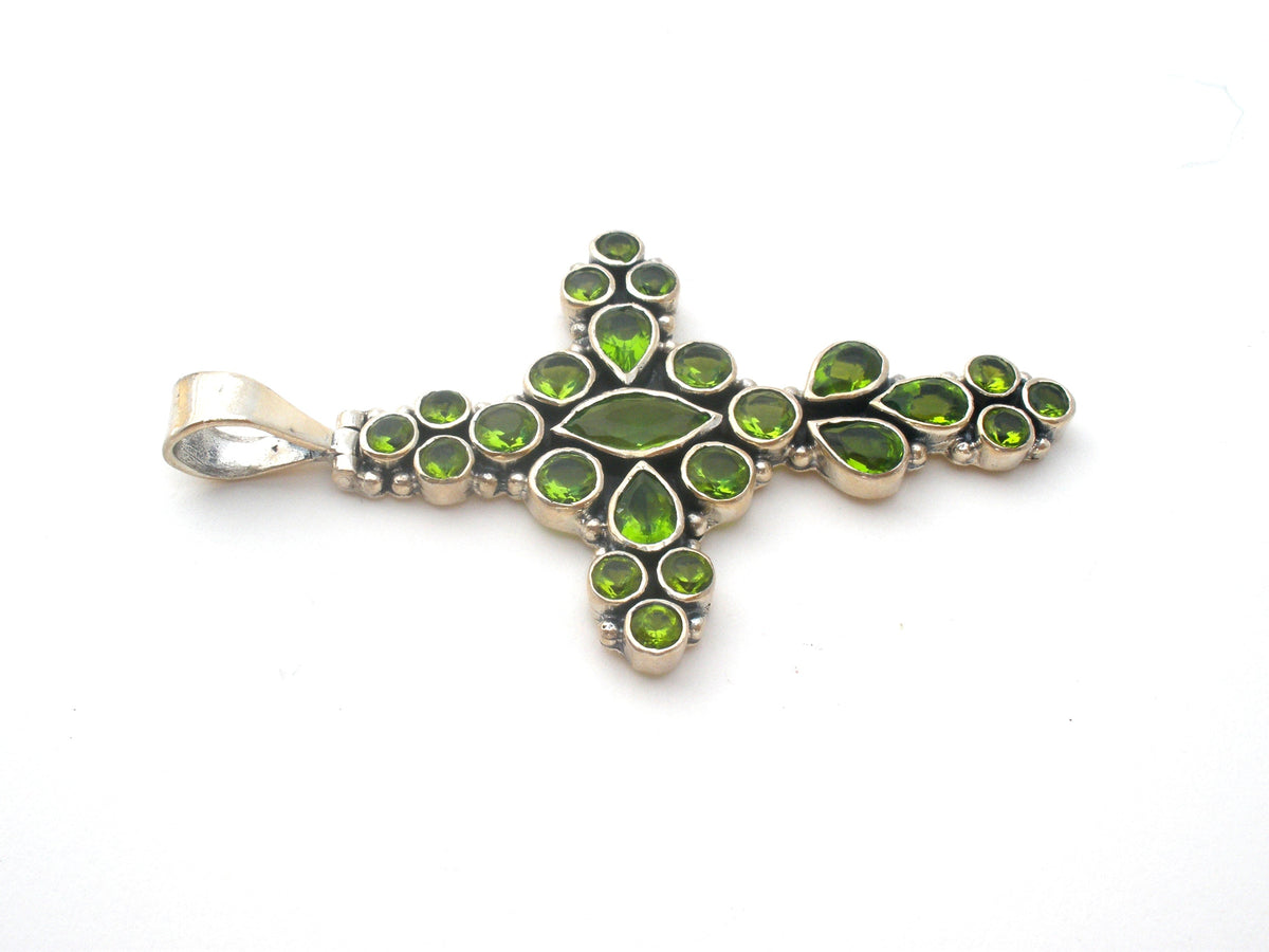 Peridot Cross Pendant Sterling Silver