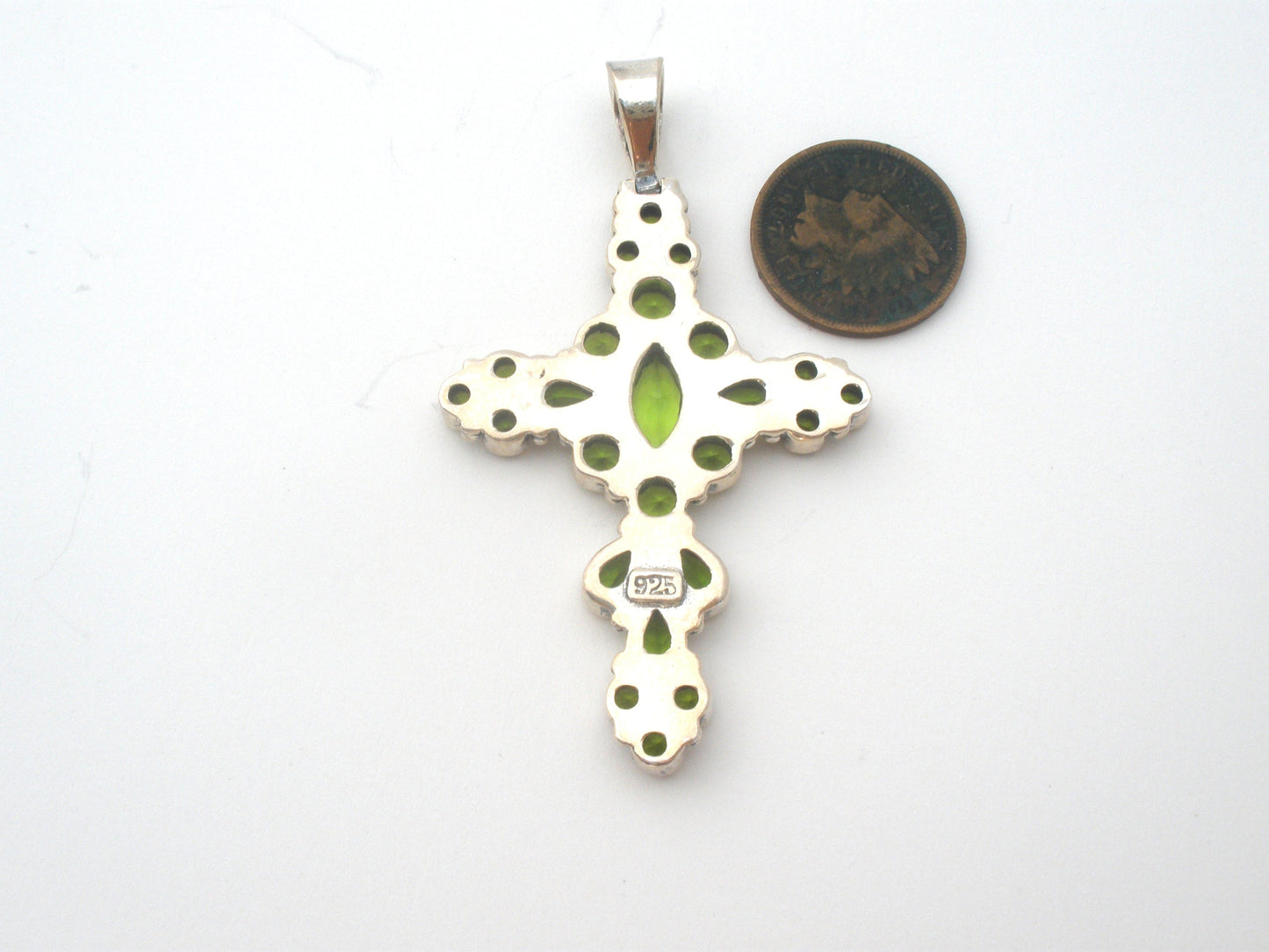 Peridot Cross Pendant Sterling Silver