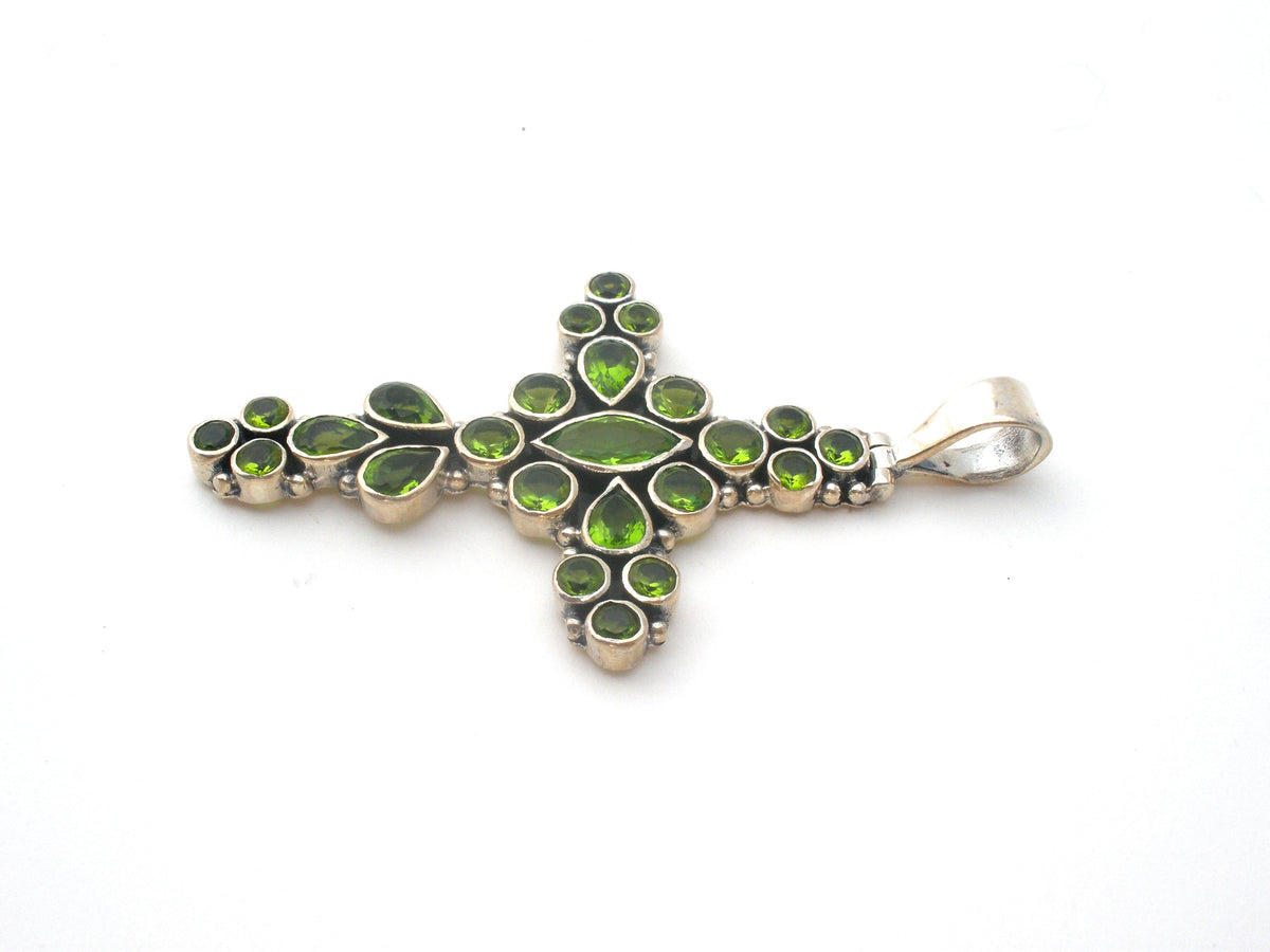 Peridot Cross Pendant Sterling Silver