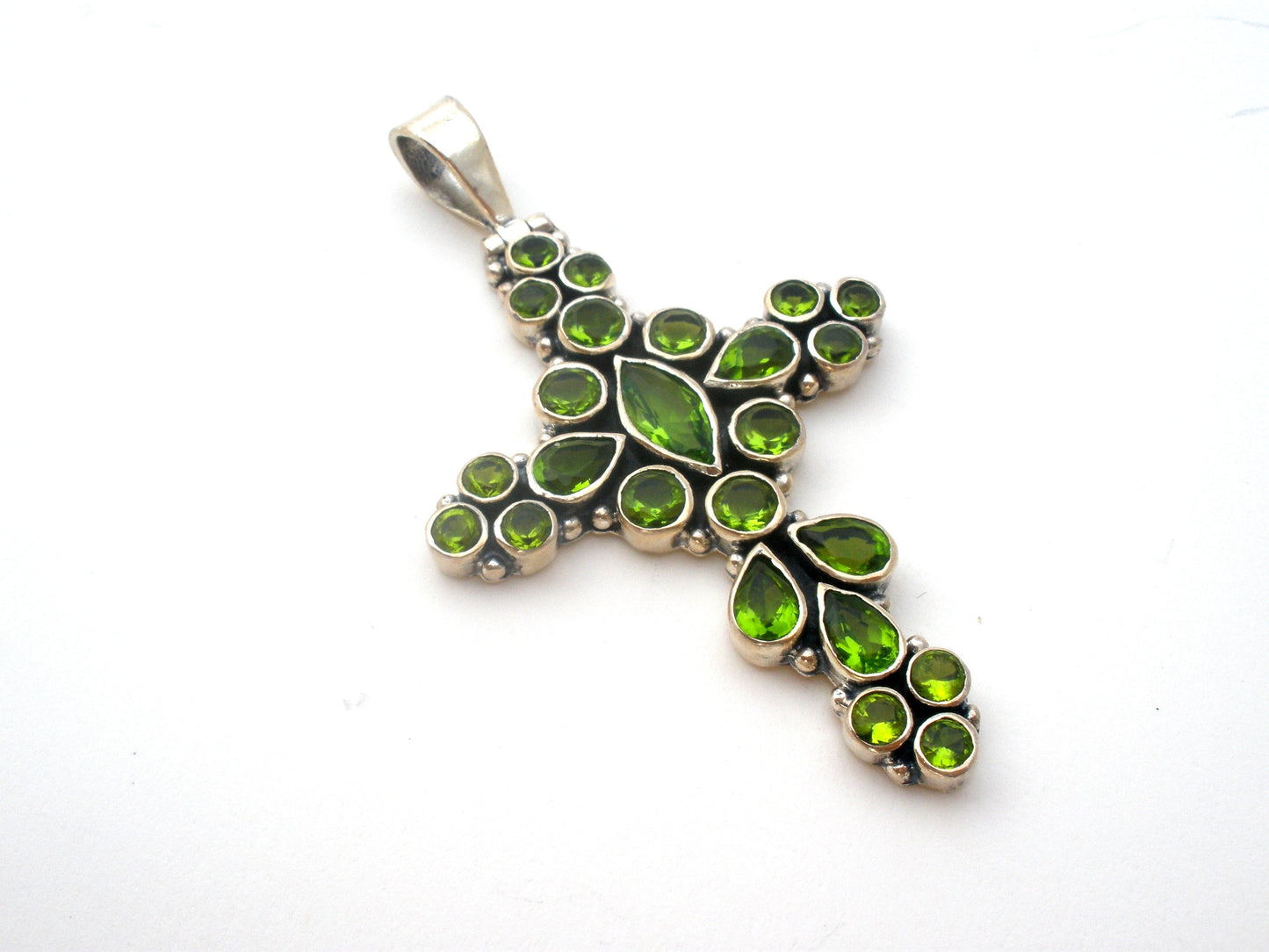 Peridot Cross Pendant Sterling Silver