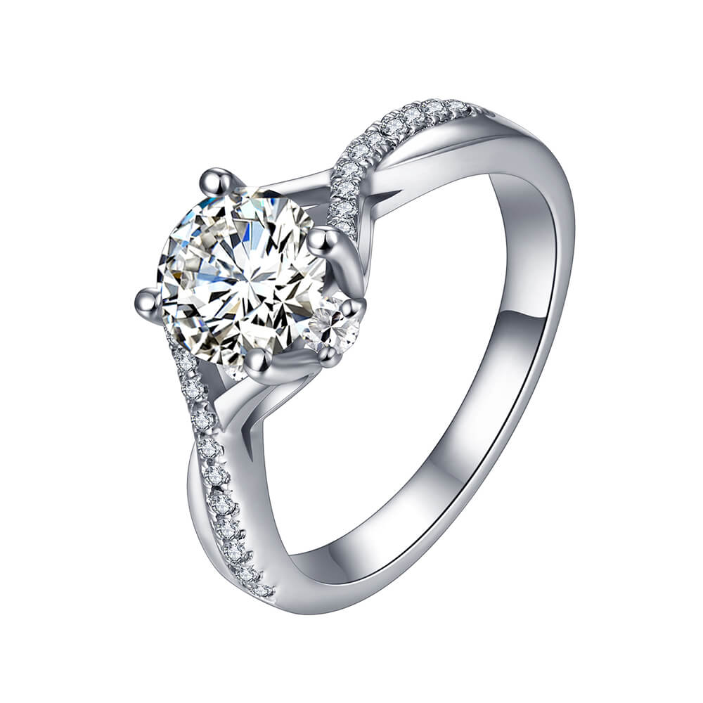 Petite Criss Cross Moissanite Pave Engagement Ring