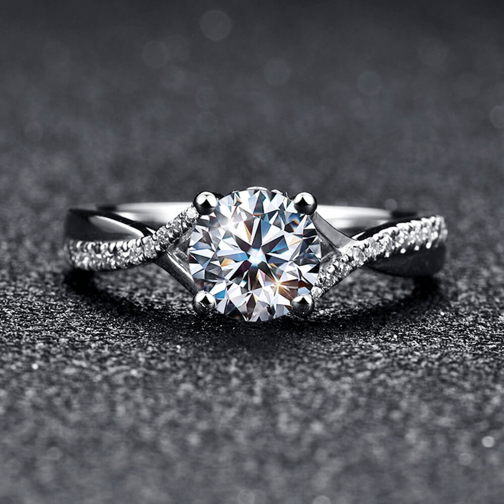 Petite Criss Cross Moissanite Pave Engagement Ring