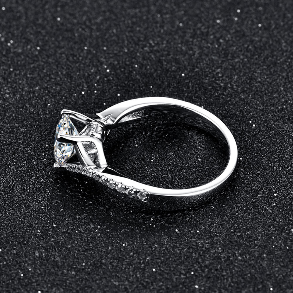 Petite Criss Cross Moissanite Pave Engagement Ring
