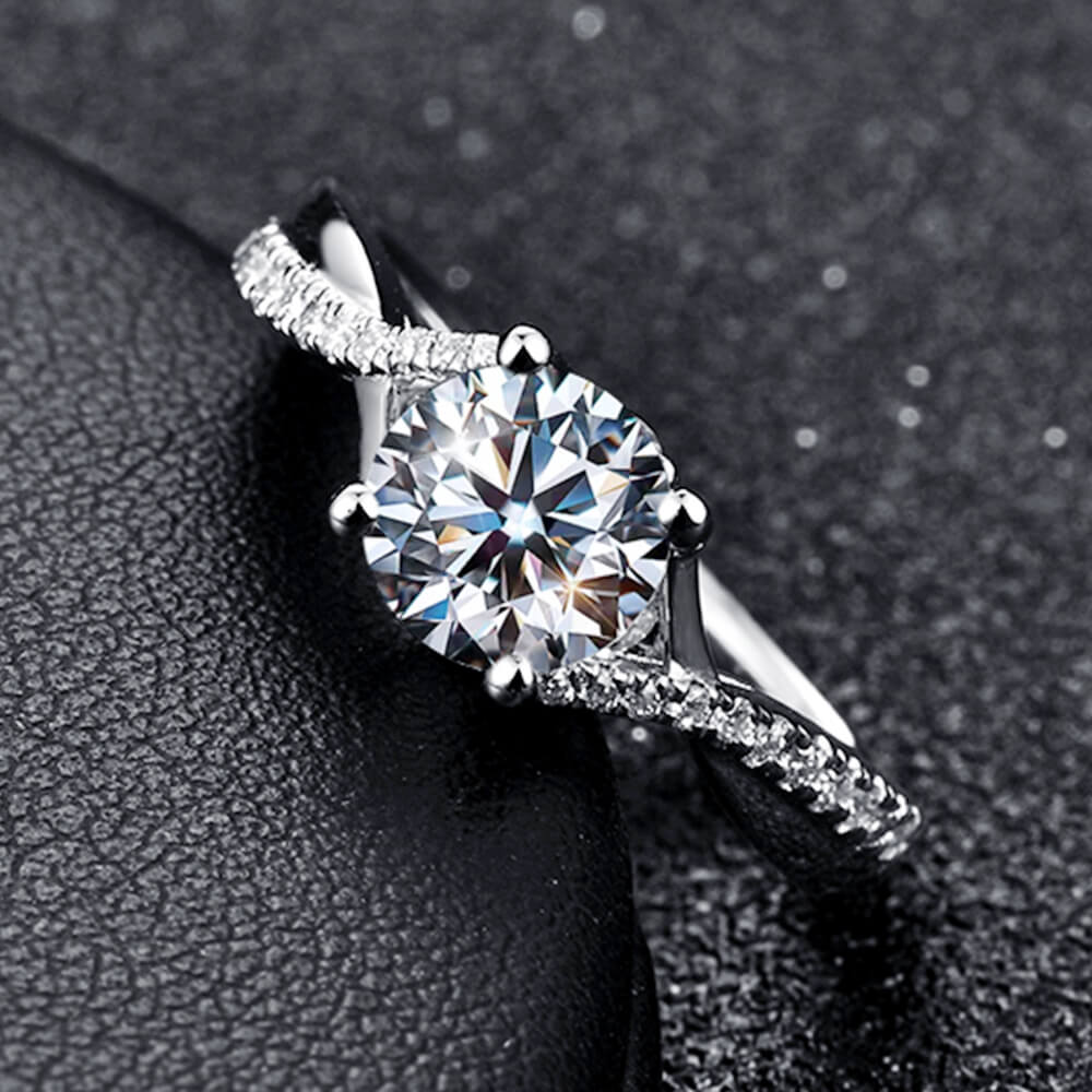 Petite Criss Cross Moissanite Pave Engagement Ring